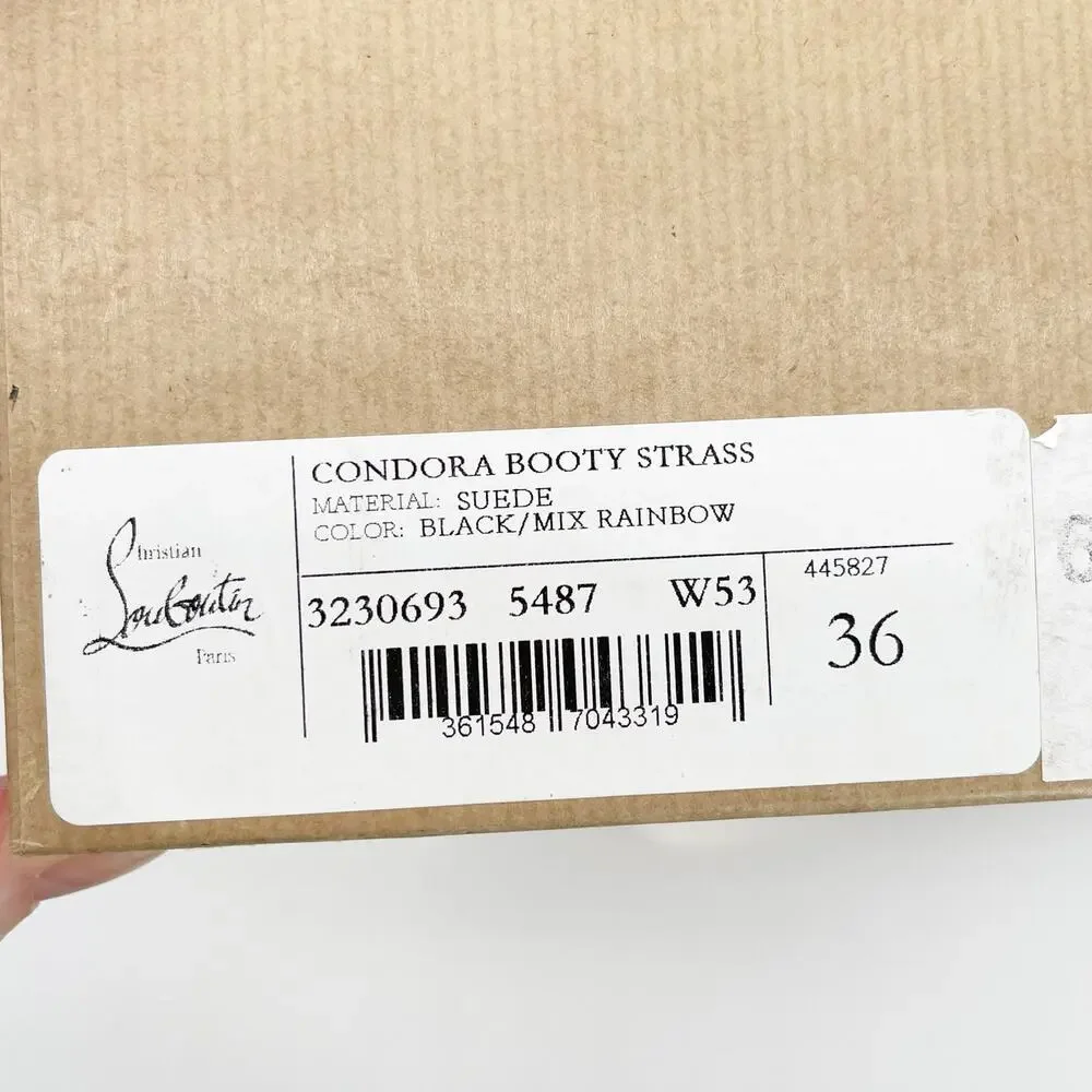 New Christian Louboutin Condora Strass Rainbow Crystal Heeled Ankle Boots EU 36